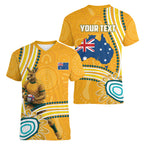 Personalised Australian Rugby Wallabies Women V-Neck T-Shirt Aboriginal Art Kangaroo Player Design