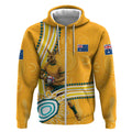 Personalised Australian Rugby Wallabies Zip Hoodie Aboriginal Art Kangaroo Player Design