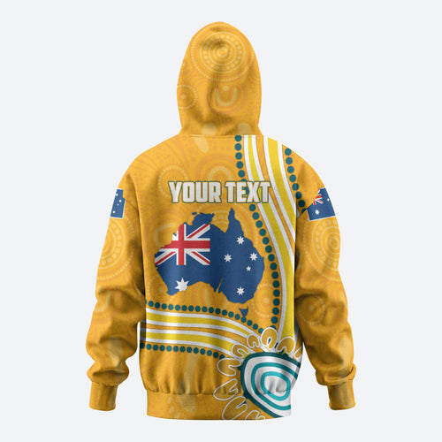 Personalised Australian Rugby Wallabies Zip Hoodie Aboriginal Art Kangaroo Player Design