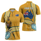 Personalised Australian Rugby Wallabies Zipper Polo Shirt Aboriginal Art Kangaroo Player Design