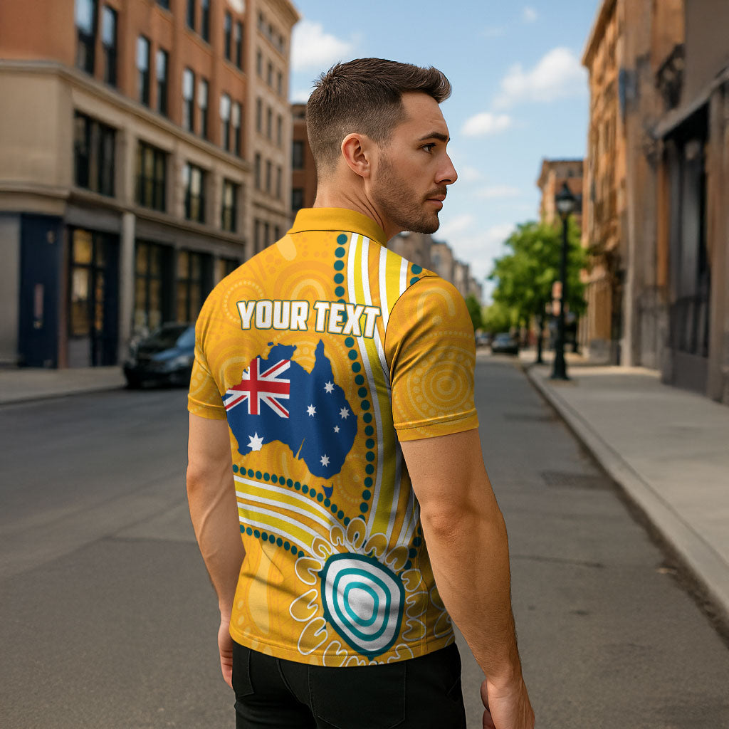 Personalised Australian Rugby Wallabies Zipper Polo Shirt Aboriginal Art Kangaroo Player Design
