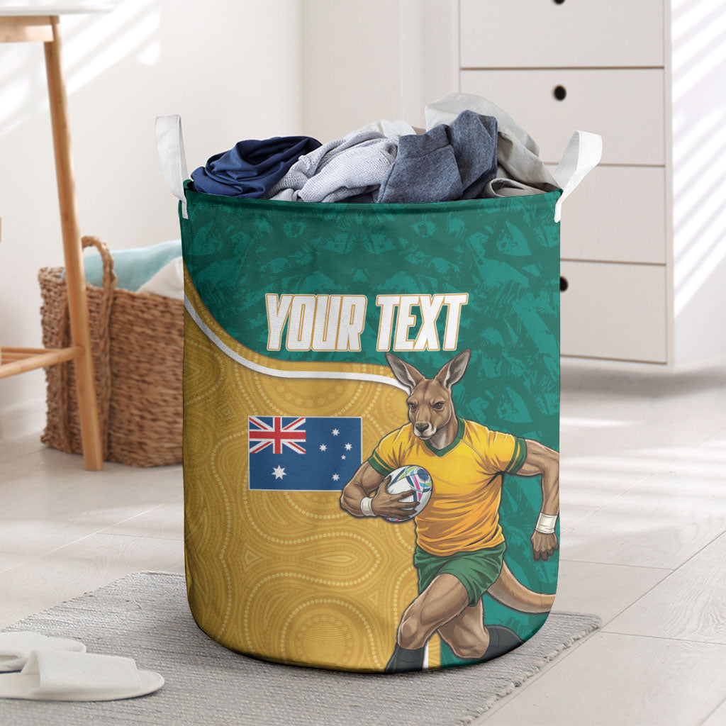 Personalised Australia Rugby Laundry Basket Wallabies Kangaroo Player Aboriginal Pattern