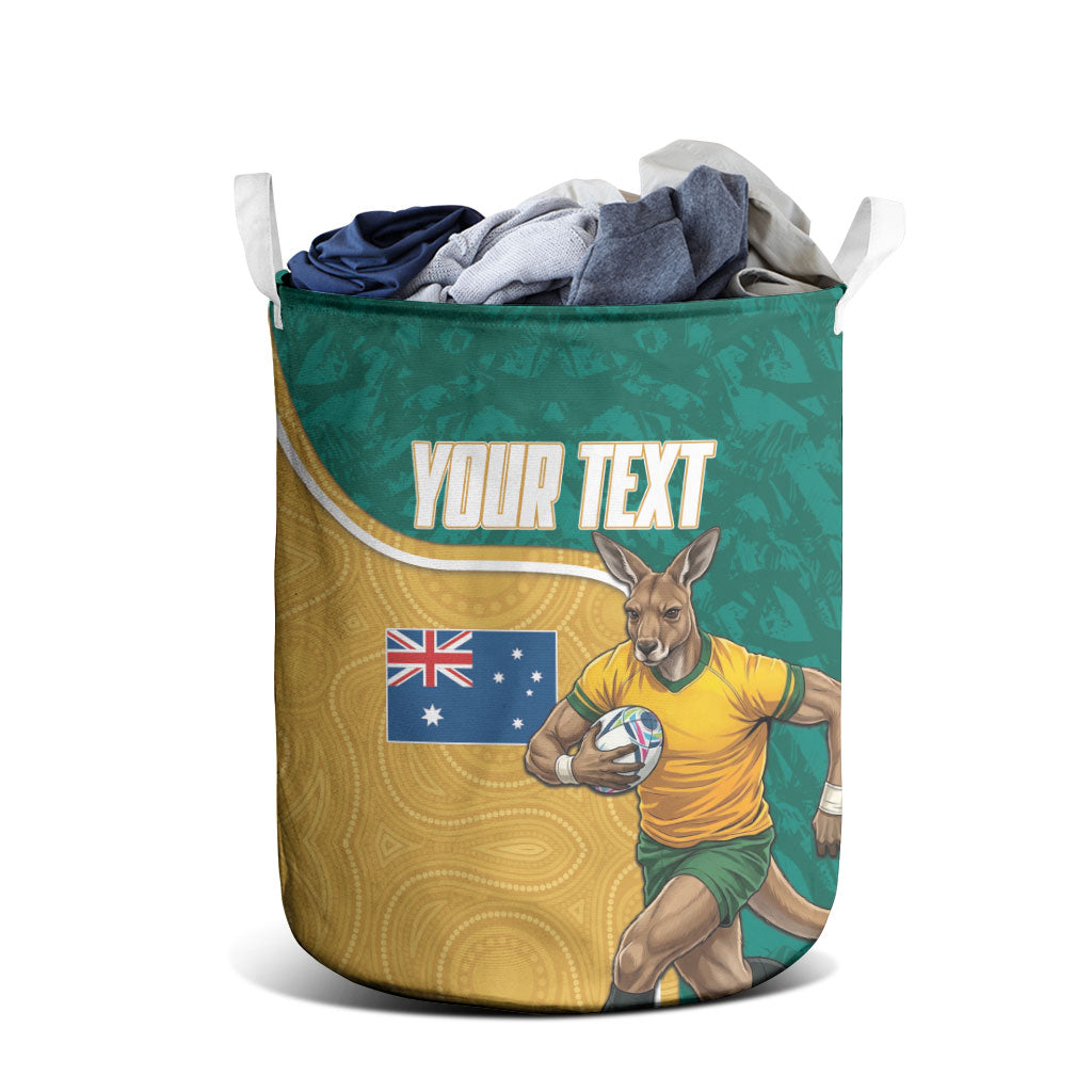 Personalised Australia Rugby Laundry Basket Wallabies Kangaroo Player Aboriginal Pattern