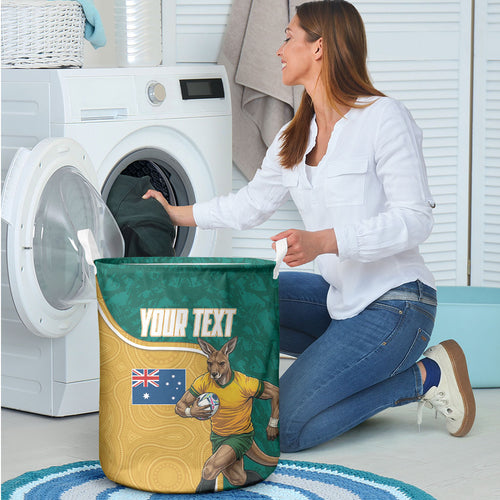 Personalised Australia Rugby Laundry Basket Wallabies Kangaroo Player Aboriginal Pattern