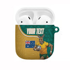 Personalised Australia Rugby AirPods Case Wallabies Kangaroo Player Aboriginal Pattern