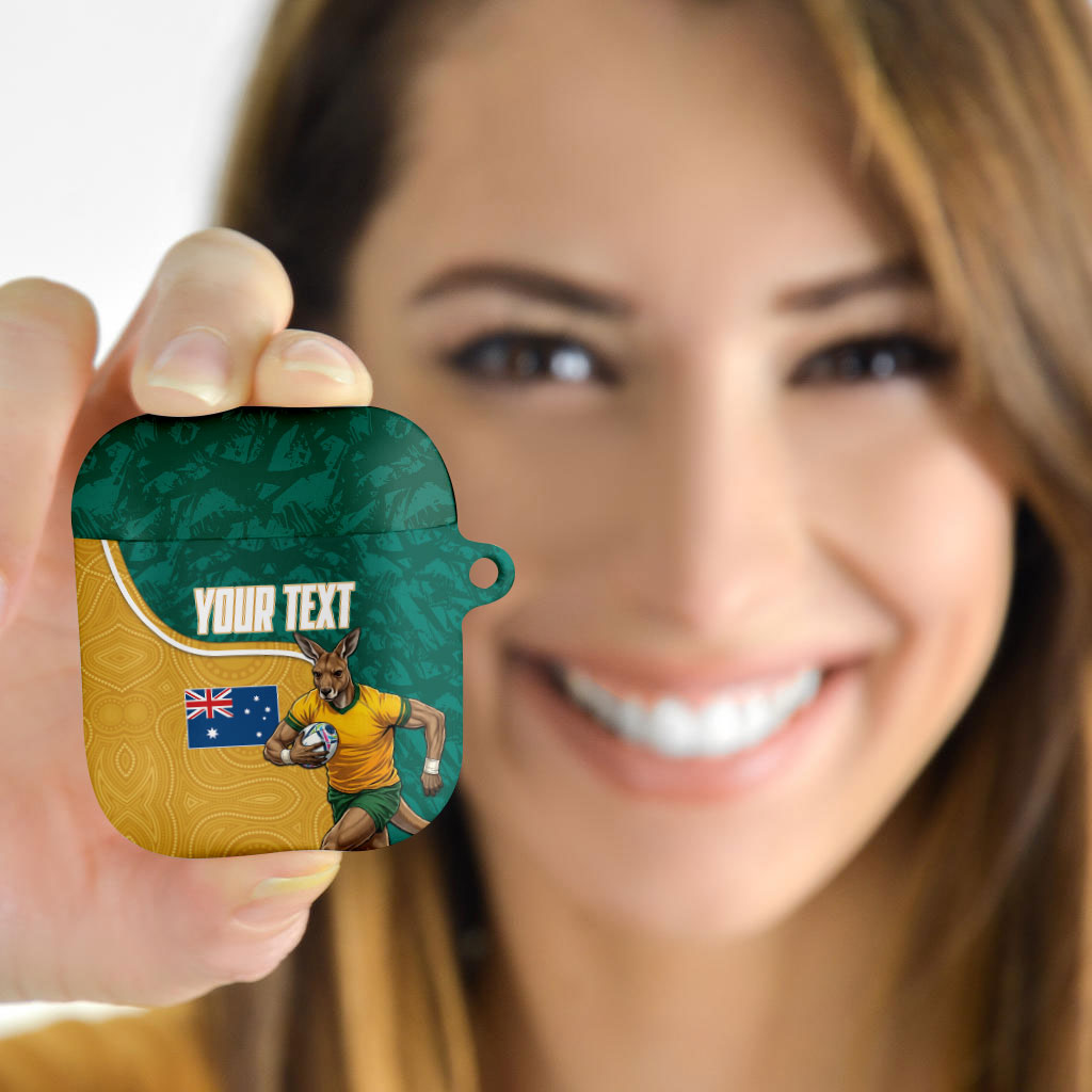 Personalised Australia Rugby AirPods Case Wallabies Kangaroo Player Aboriginal Pattern