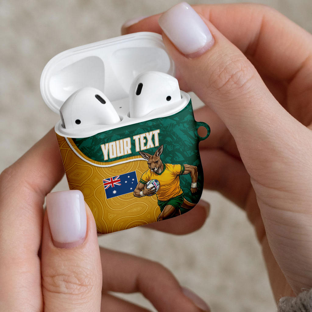 Personalised Australia Rugby AirPods Case Wallabies Kangaroo Player Aboriginal Pattern