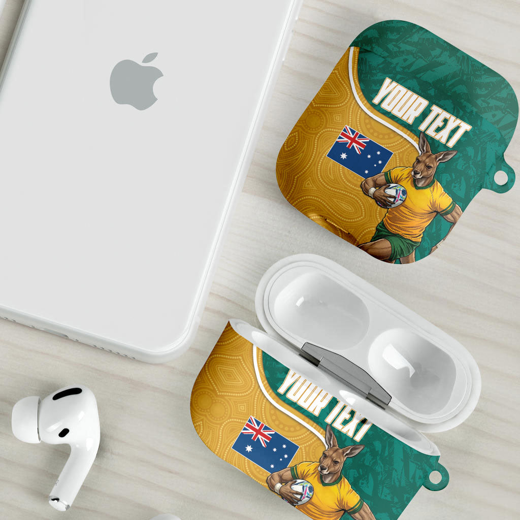 Personalised Australia Rugby AirPods Case Wallabies Kangaroo Player Aboriginal Pattern