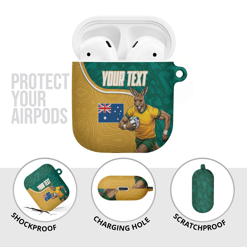 Personalised Australia Rugby AirPods Case Wallabies Kangaroo Player Aboriginal Pattern