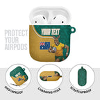 Personalised Australia Rugby AirPods Case Wallabies Kangaroo Player Aboriginal Pattern