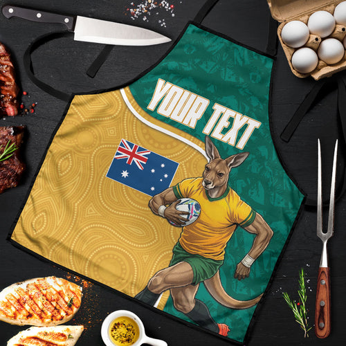 Personalised Australia Rugby Apron Wallabies Kangaroo Player Aboriginal Pattern