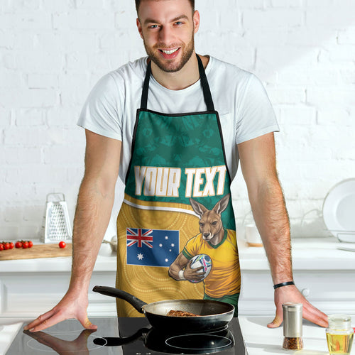 Personalised Australia Rugby Apron Wallabies Kangaroo Player Aboriginal Pattern
