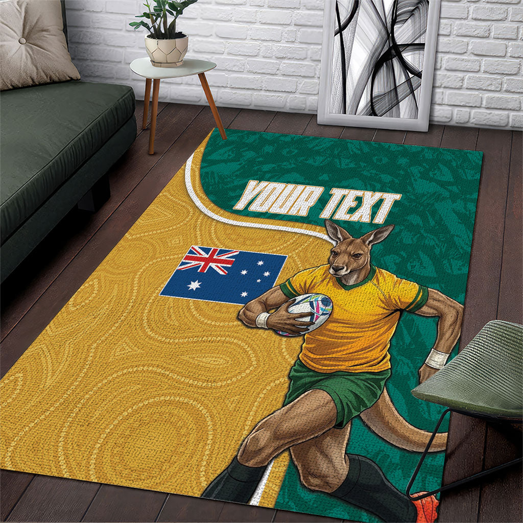 Personalised Australia Rugby Area Rug Wallabies Kangaroo Player Aboriginal Pattern