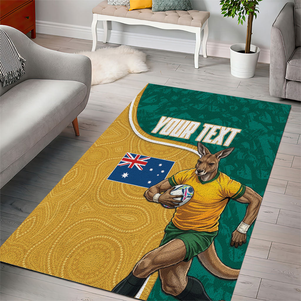 Personalised Australia Rugby Area Rug Wallabies Kangaroo Player Aboriginal Pattern