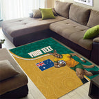 Personalised Australia Rugby Area Rug Wallabies Kangaroo Player Aboriginal Pattern