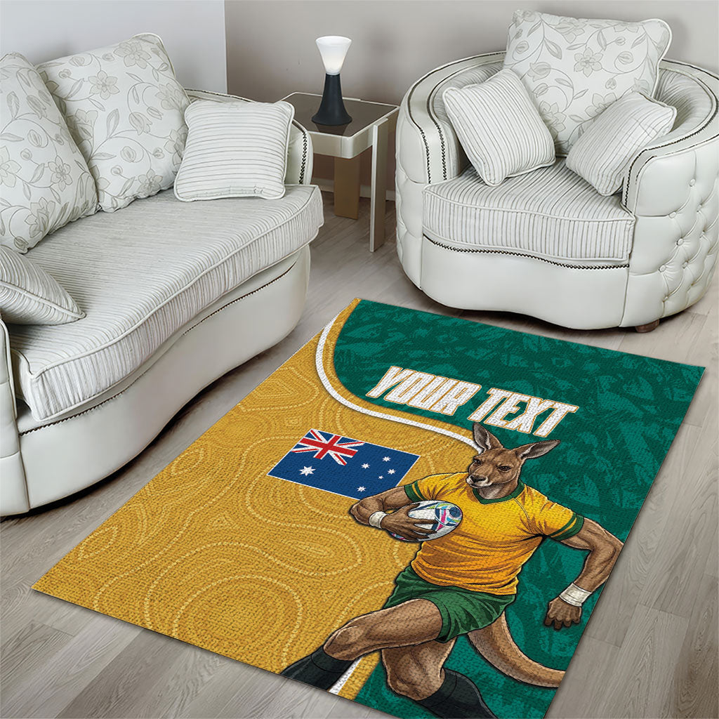 Personalised Australia Rugby Area Rug Wallabies Kangaroo Player Aboriginal Pattern