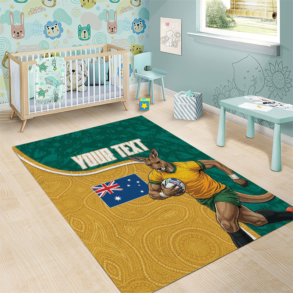 Personalised Australia Rugby Area Rug Wallabies Kangaroo Player Aboriginal Pattern