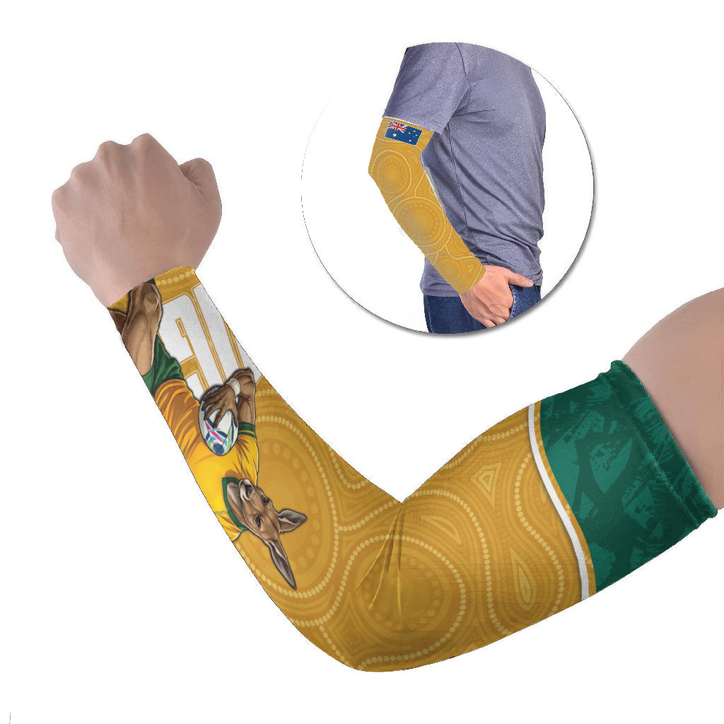 Personalised Australia Rugby Arm Sleeves Wallabies Kangaroo Player Aboriginal Pattern
