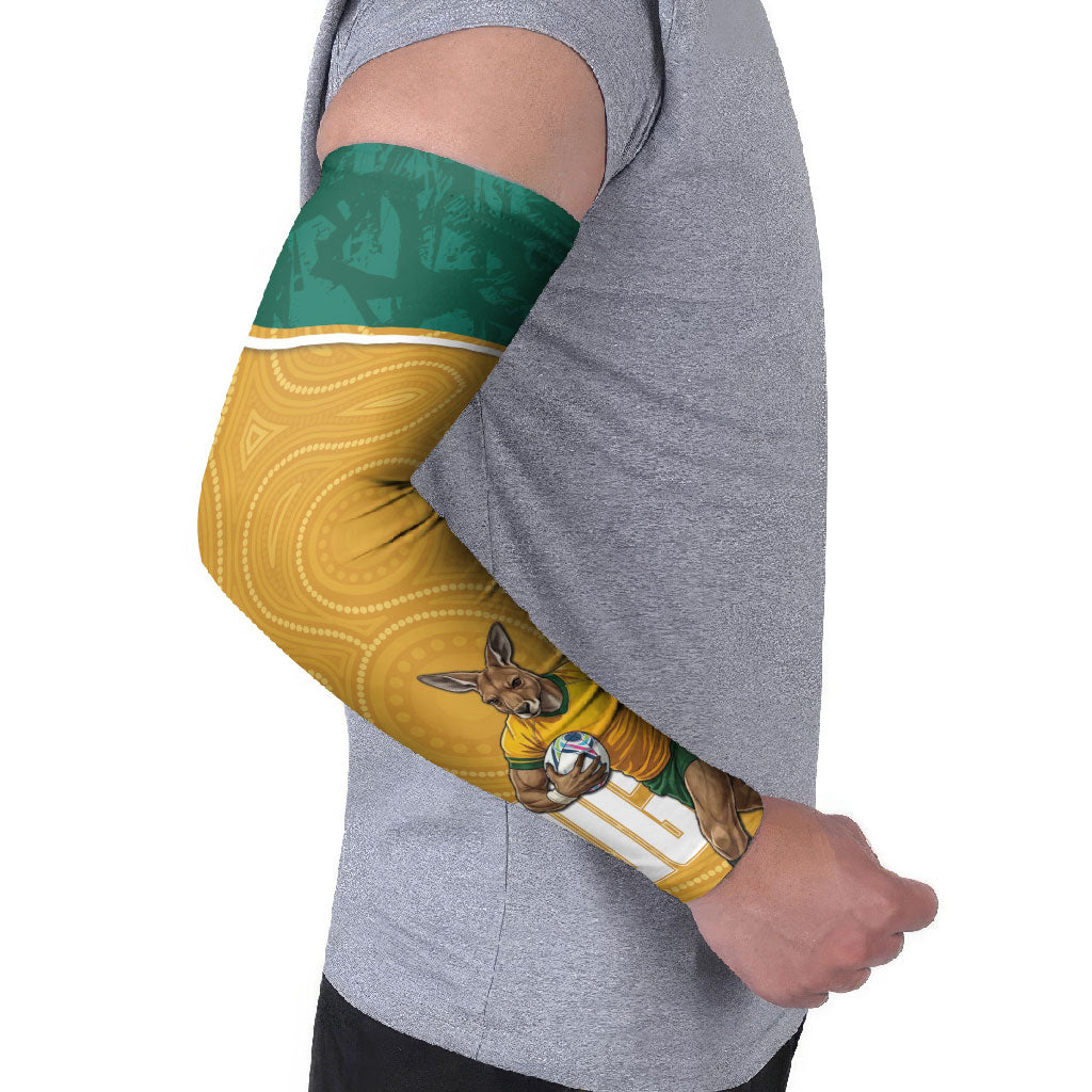 Personalised Australia Rugby Arm Sleeves Wallabies Kangaroo Player Aboriginal Pattern