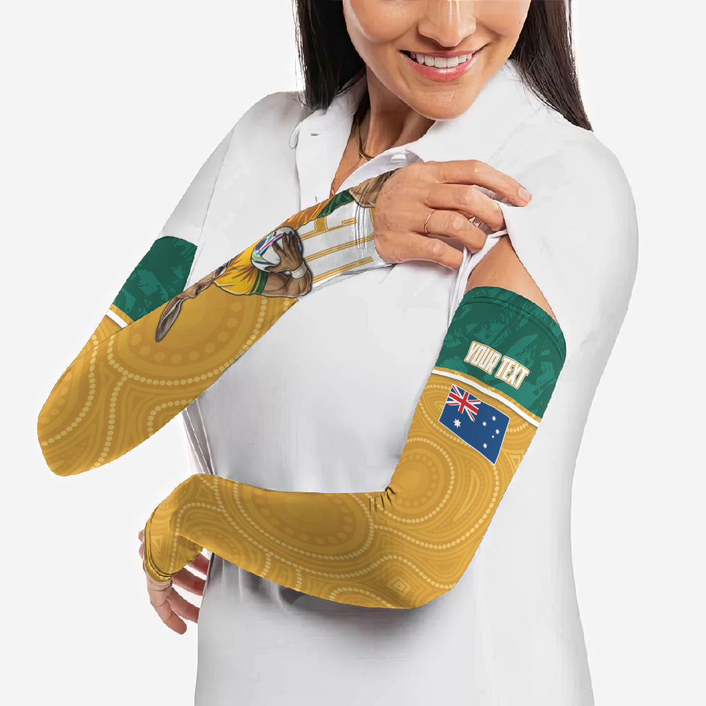Personalised Australia Rugby Arm Sleeves Wallabies Kangaroo Player Aboriginal Pattern