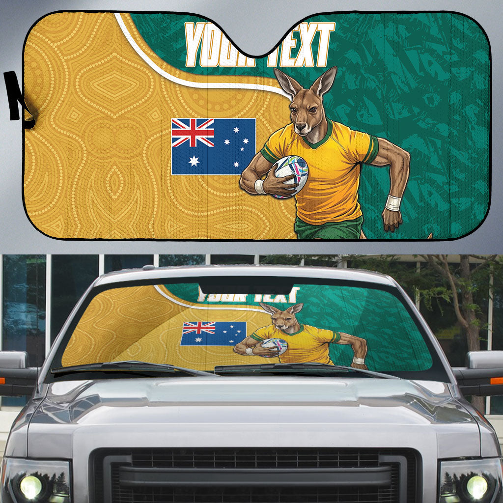 Personalised Australia Rugby Auto Sun Shade Wallabies Kangaroo Player Aboriginal Pattern