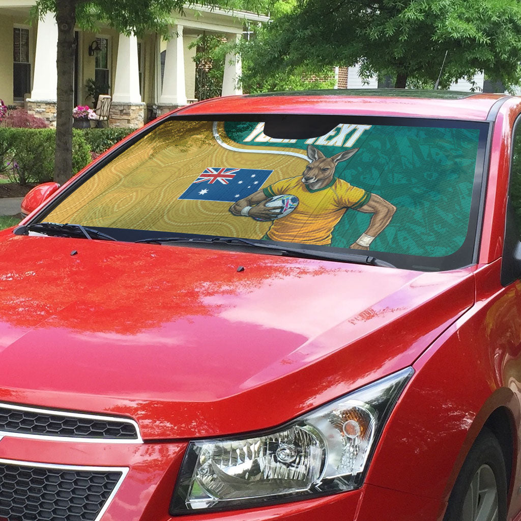 Personalised Australia Rugby Auto Sun Shade Wallabies Kangaroo Player Aboriginal Pattern