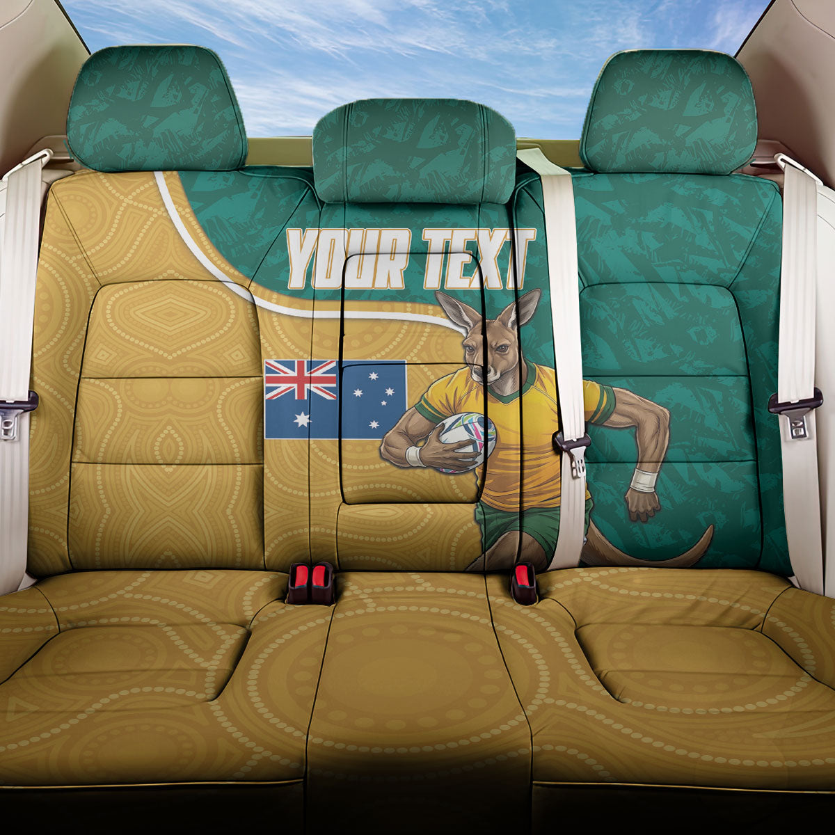 Personalised Australia Rugby Back Car Seat Cover Wallabies Kangaroo Player Aboriginal Pattern