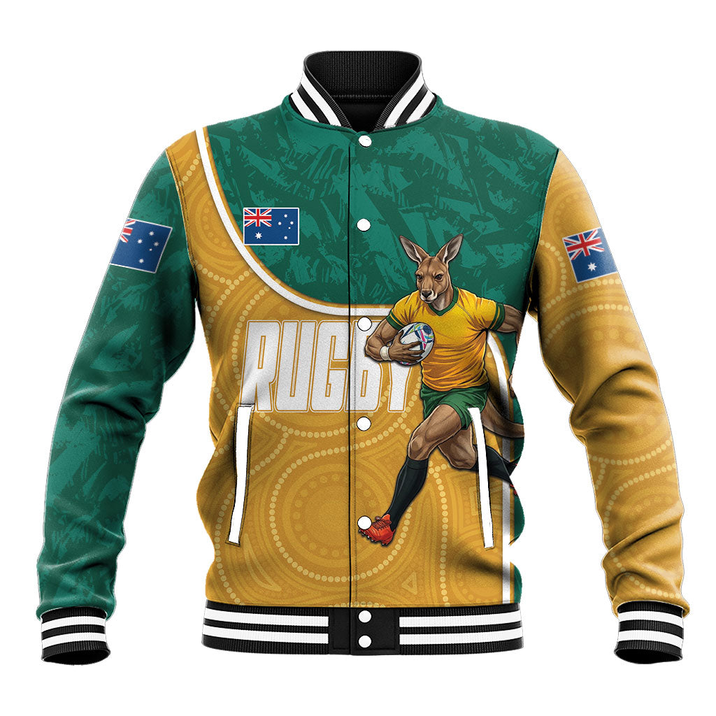 Personalised Australia Rugby Baseball Jacket Wallabies Kangaroo Player Aboriginal Pattern