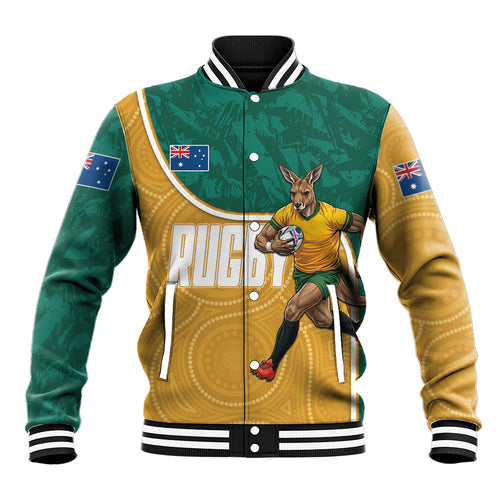 Personalised Australia Rugby Baseball Jacket Wallabies Kangaroo Player Aboriginal Pattern