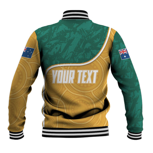 Personalised Australia Rugby Baseball Jacket Wallabies Kangaroo Player Aboriginal Pattern
