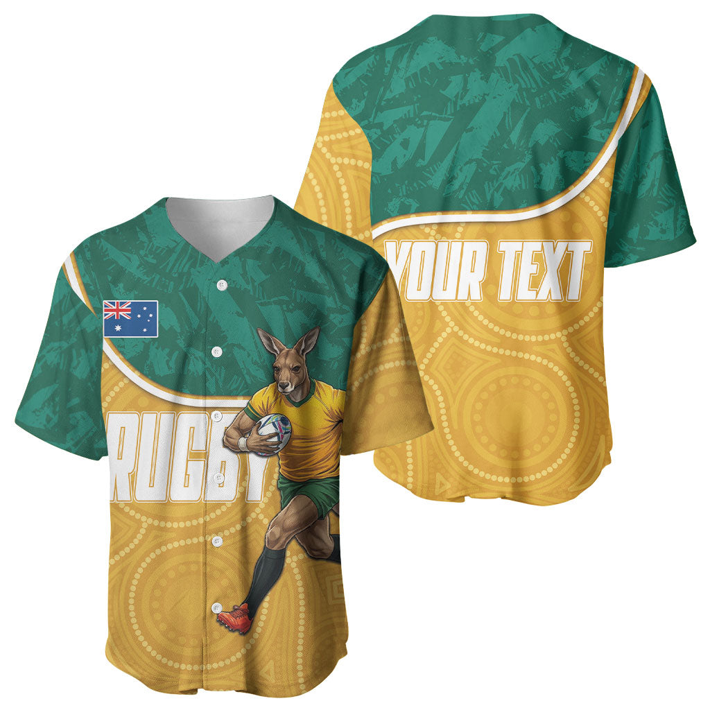Personalised Australia Rugby Baseball Jersey Wallabies Kangaroo Player Aboriginal Pattern