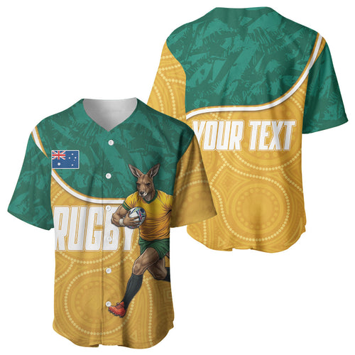 Personalised Australia Rugby Baseball Jersey Wallabies Kangaroo Player Aboriginal Pattern