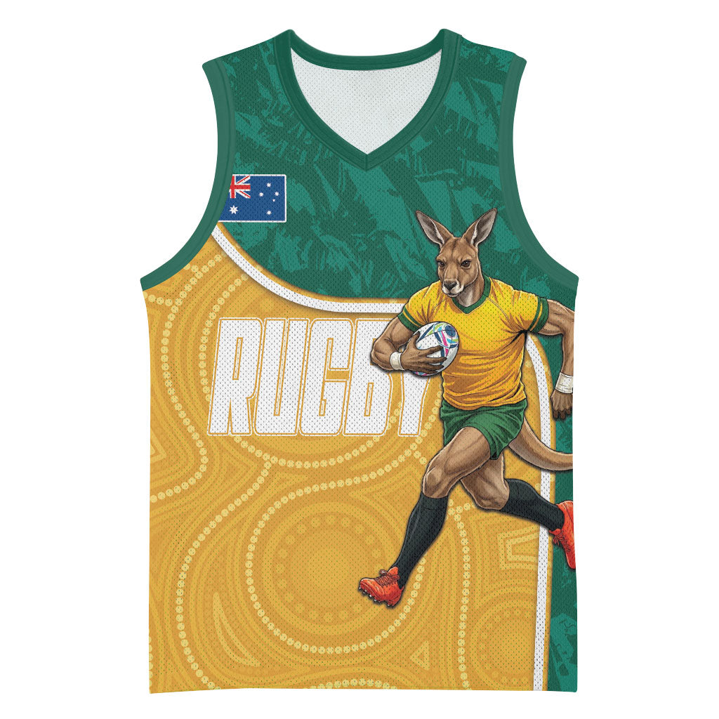 Personalised Australia Rugby Basketball Jersey Wallabies Kangaroo Player Aboriginal Pattern