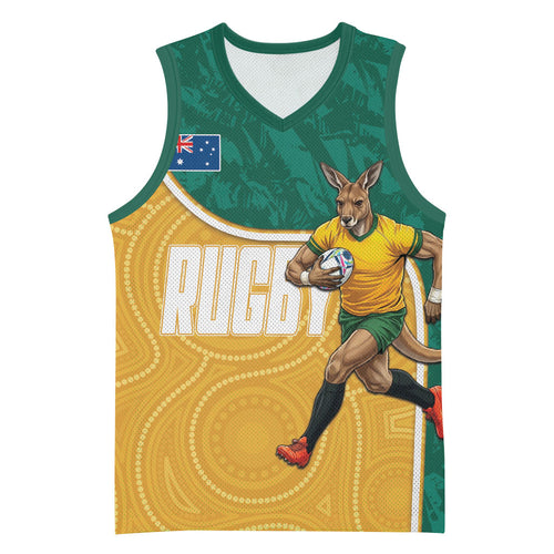 Personalised Australia Rugby Basketball Jersey Wallabies Kangaroo Player Aboriginal Pattern