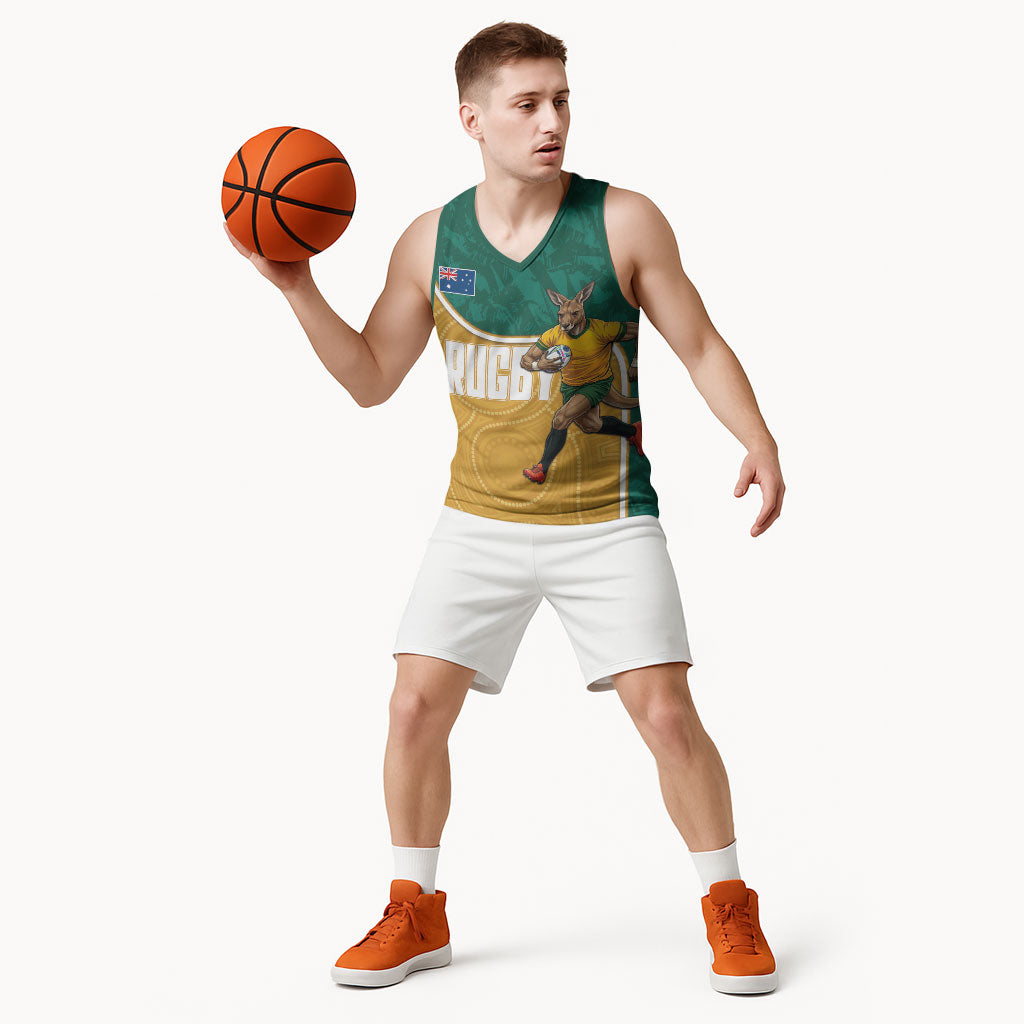 Personalised Australia Rugby Basketball Jersey Wallabies Kangaroo Player Aboriginal Pattern