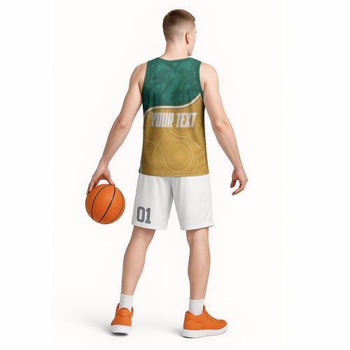 Personalised Australia Rugby Basketball Jersey Wallabies Kangaroo Player Aboriginal Pattern