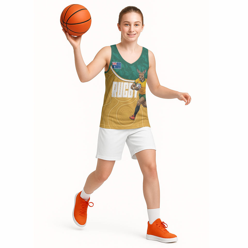 Personalised Australia Rugby Basketball Jersey Wallabies Kangaroo Player Aboriginal Pattern