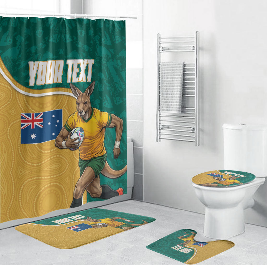 Personalised Australia Rugby Bathroom Set Wallabies Kangaroo Player Aboriginal Pattern