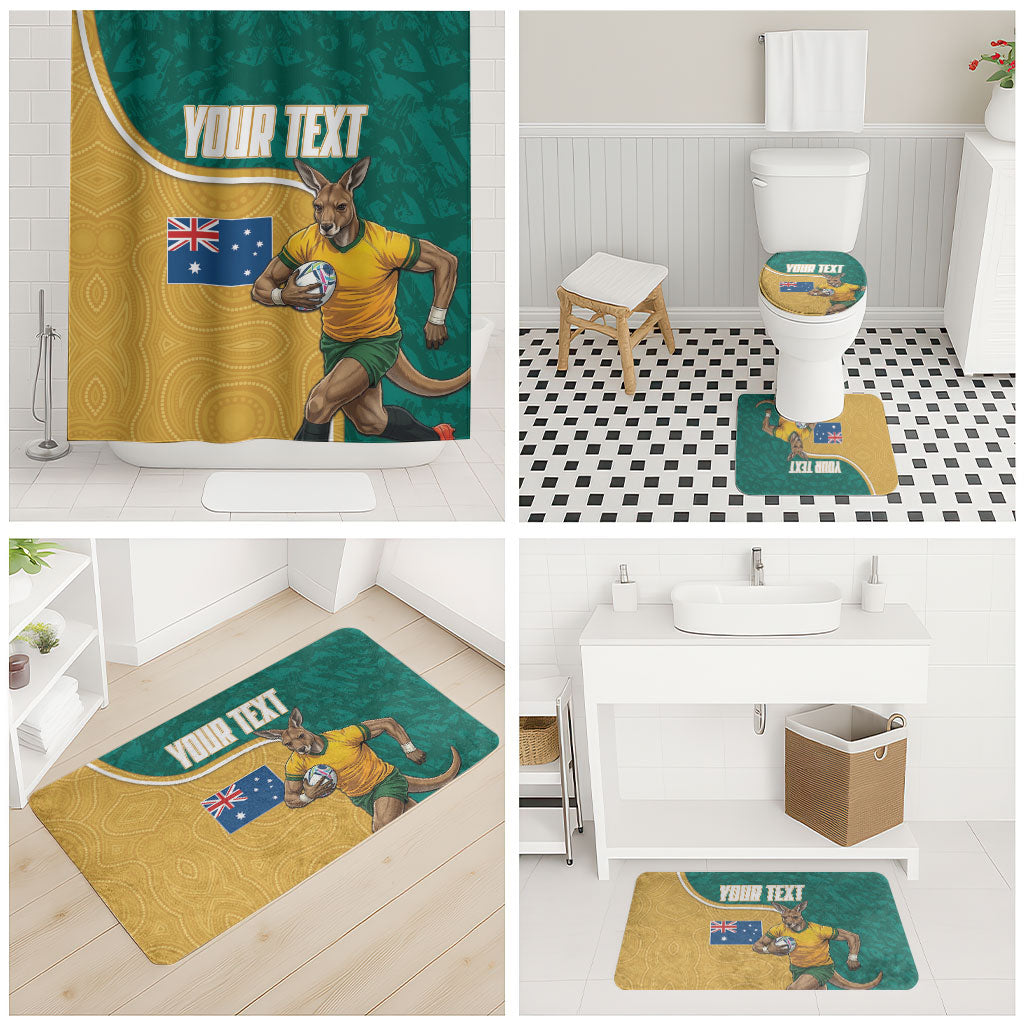 Personalised Australia Rugby Bathroom Set Wallabies Kangaroo Player Aboriginal Pattern