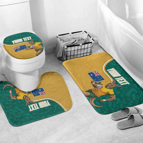 Personalised Australia Rugby Bathroom Set Wallabies Kangaroo Player Aboriginal Pattern