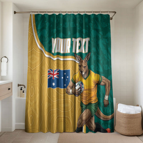 Personalised Australia Rugby Bathroom Set Wallabies Kangaroo Player Aboriginal Pattern