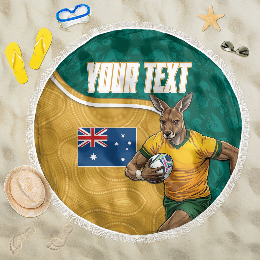 Personalised Australia Rugby Beach Blanket Wallabies Kangaroo Player Aboriginal Pattern