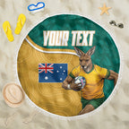 Personalised Australia Rugby Beach Blanket Wallabies Kangaroo Player Aboriginal Pattern