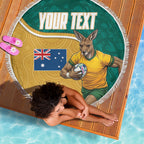 Personalised Australia Rugby Beach Blanket Wallabies Kangaroo Player Aboriginal Pattern