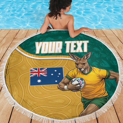 Personalised Australia Rugby Beach Blanket Wallabies Kangaroo Player Aboriginal Pattern