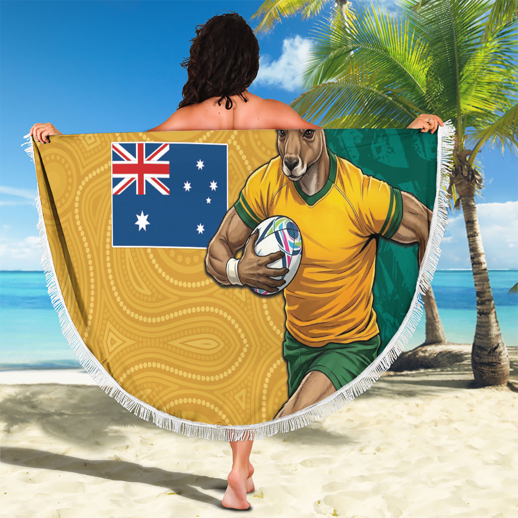 Personalised Australia Rugby Beach Blanket Wallabies Kangaroo Player Aboriginal Pattern