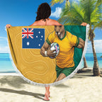 Personalised Australia Rugby Beach Blanket Wallabies Kangaroo Player Aboriginal Pattern