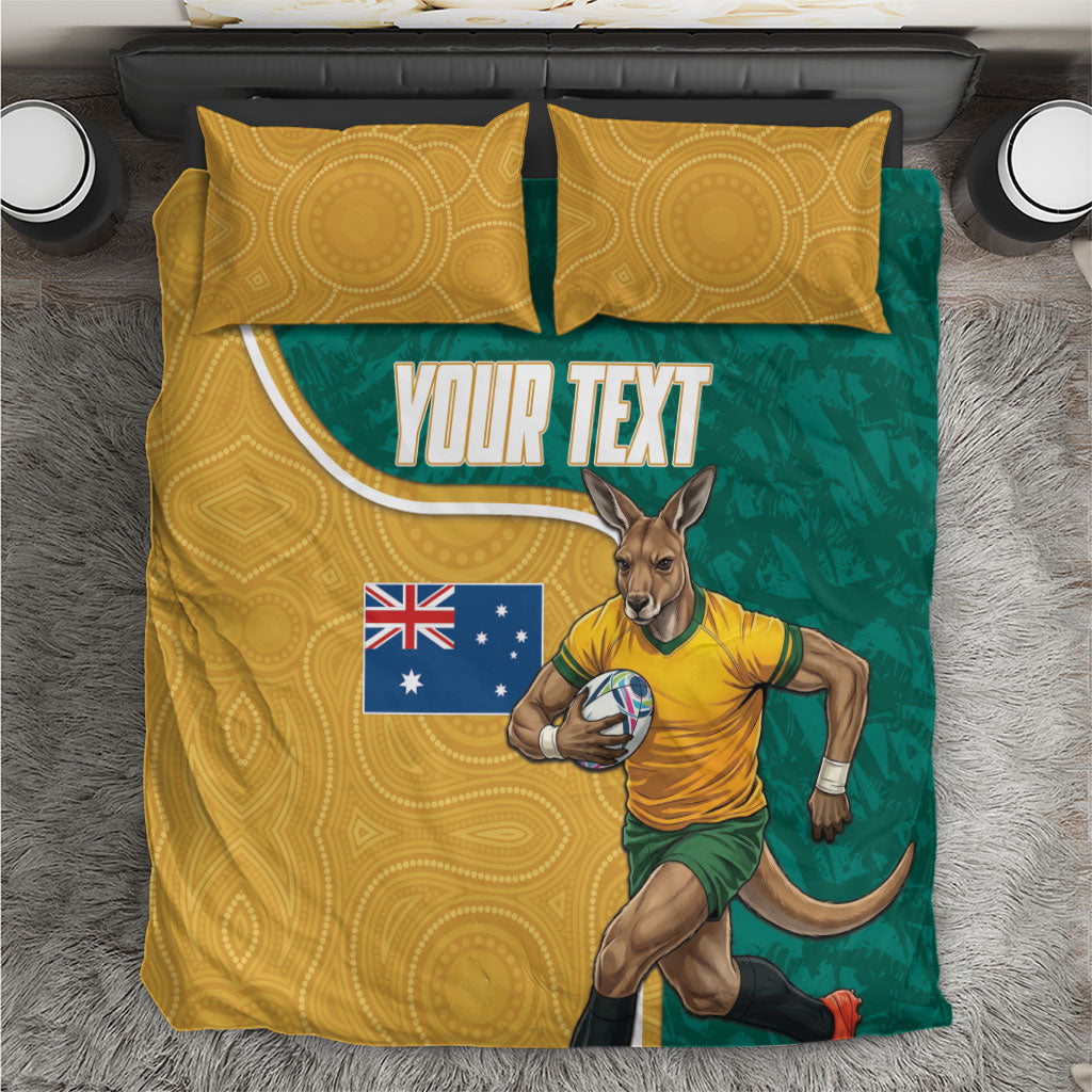 Personalised Australia Rugby Bedding Set Wallabies Kangaroo Player Aboriginal Pattern