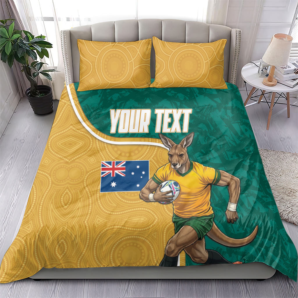 Personalised Australia Rugby Bedding Set Wallabies Kangaroo Player Aboriginal Pattern