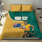 Personalised Australia Rugby Bedding Set Wallabies Kangaroo Player Aboriginal Pattern